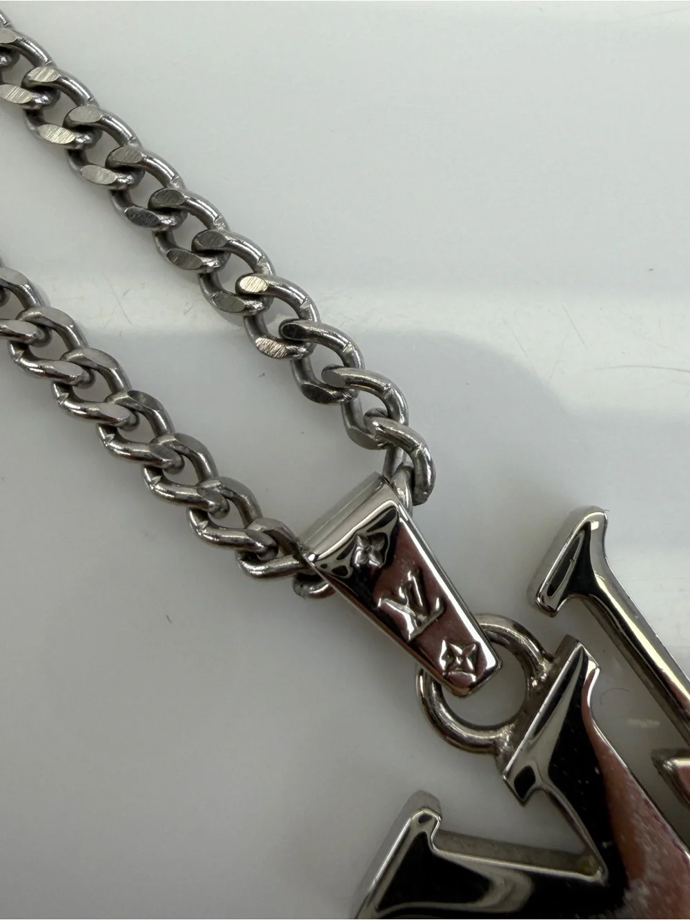 Louis Vuitton Silver LV Monogram Row Pendant Necklace